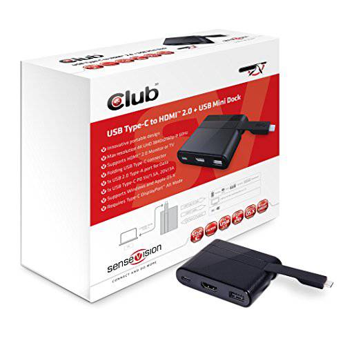 Club3D Type C to HDMI 2.0 USB 충전 미니 Dock, 3A (CSV-1534)