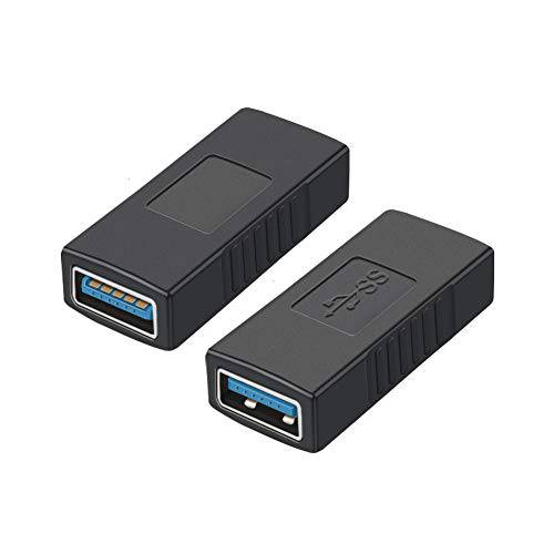 USB 3.0 Coupler, CableCreation 2 팩 USB to USB Adapter, USB 3.0 Female to Female 연장 Adapter, 블랙