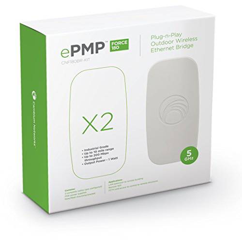 Cambium Networks ePMP 포스 180 브릿지-in-a-Box Plug-n-Play 아웃도어 무선 이더넷 브릿지 - Pre-paired Point-to-Point (PTP) 링크 - 10 마일 무선 레인지 - 5GHz - 200 Mbps Throughput (C058900B072A)