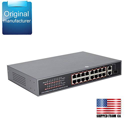 기가비트 랜포트 PoE Switch with 2 RJ45 Uplink and 1 SFP Port, 16 Ports Network-Switches Unmanaged 250W IEEE 802.3af Compliant