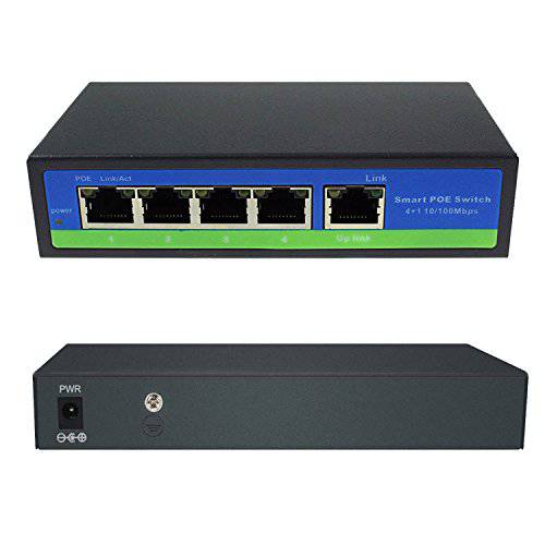 ANVISION 5-Port 랜포트 Switch with 4 PoE 포트+ 1 Uplink, 10/ 100Mbps IEEE802.3af/ at, 78W