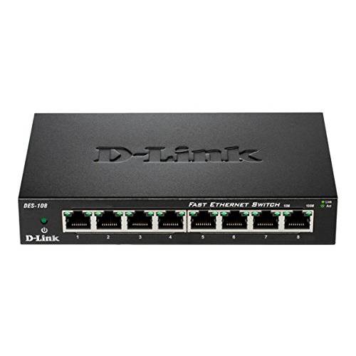 D-Link 고속 랜포트 Switch, 8 Port Unmanaged 10/ 100 메탈 팬리스 데스트탑 네트워크 Internet (DES-108)