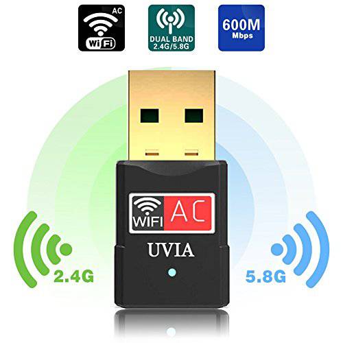 UVIA USB 와이파이 변환기 600Mbps 2.4G/ 5G 듀얼밴드 무선 와이파이 동글 네트워크 카드 for PC/ Desktop/ Laptop, support 윈도우 10/ 8/ 7/ Vista/ XP, 맥 OS X 10.4-10.12 (Mini AC600)