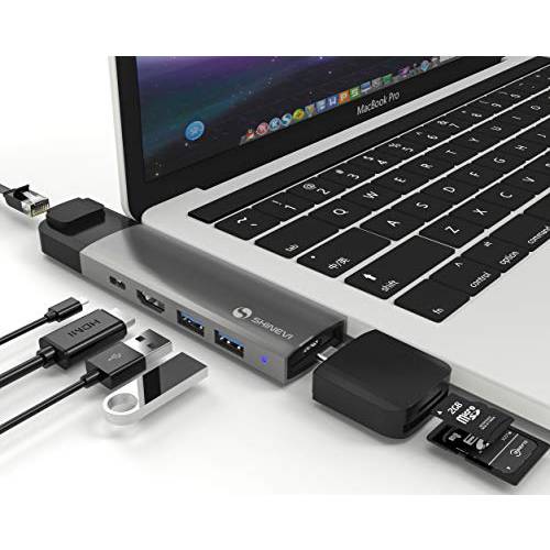 USB C 허브, SHINEVI Modular 8-in-1 USB Type-C 허브 with HDMI, 썬더볼트 3 허브 for 맥북 에어 2018 맥북 프로 2018/ 2017/ 2016, 기가비트 Ethernet, 3 USB 3.0, MicroSD/ SD 카드 Reader, 100W 파워 Delivery