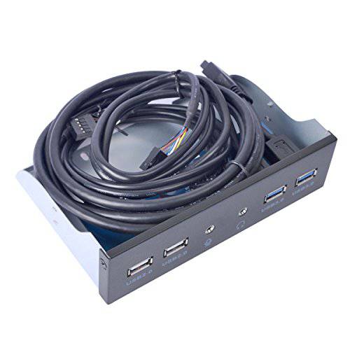 UCEC 5.25 Inch 전면 Panel USB 허브 with 2- Port USB 3.0& 2- Port USB 2.0& HD 오디오 출력 Port&  마이크, 마이크로폰 Input Port for 데스크탑 [ 20 핀 커넥터& 2ft 어댑터 케이블]