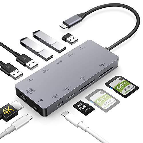 USB C Hub, GIKERSY 11 인 1 USB C 변환기 with 4K USB C to HDMI, 2USB3.0/ 3USB2.0 Ports, MicroSD/ SDXC 카드 Reader, PD 충전 Port, 호환가능한 with 맥북 Pro/ 에어 2018 and More Type C 디바이스