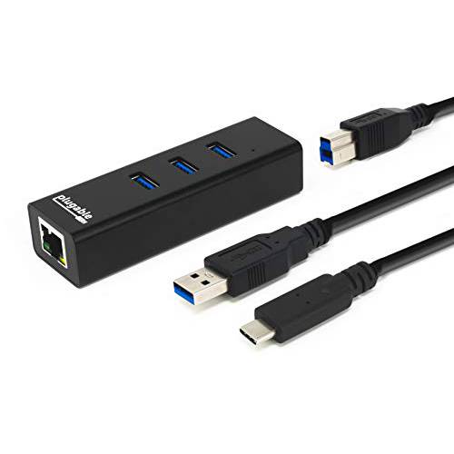 Plugable USB 허브 with 랜포트, 3 Port USB 3.0 Bus 전원 허브 with 기가비트 랜포트 호환가능한 with 윈도우, MacBook, Linux, Chrome OS, Includes USB C and USB 3.0 Cables