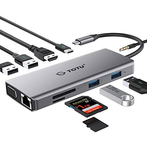 USB C 허브 타입 C 허브 TOTU 11-in-1 변환기 랜포트 4K USB C to HDMI VGA 2 USB3.0 2 USB2.0 Micro SD TF 카드 리더,리더기 마이크 오디오 USB-C PD 3.0 호환 Mac 프로 and Other 타입 C 노트북 with for