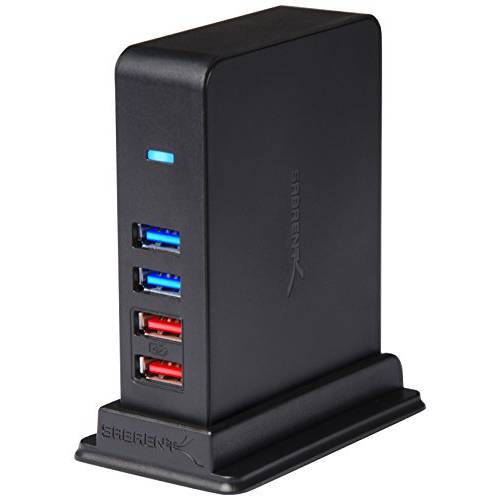 Sabrent 7 포트 USB 3.0 허브 2 충전 포트 12V 4A 파워 어댑터 [Black] HB-U930 with