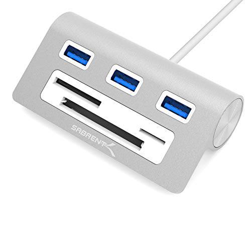 Sabrent 프리미엄 3 포트 알루미늄 USB 3.0 허브 Multi-in-1 카드 리더,리더기 12 케이블 아이맥 All 맥북 Mac Mini or Any PC HB-MACR with for