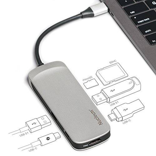 Kingston Nucleum USB C 허브 7-in-1 Type-C 어댑터 허브 Connect USB 3.0 4K HDMI SD and 마이크로SD 카드 USB Type-C 충전 맥북 Chromebook and Other USB Type-C 디바이스 for