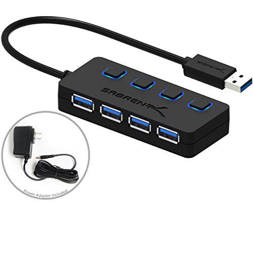 Sabrent 4-Port USB 3.0 허브 개별 led Lit 파워 스위치 Includes 5V 2.5A 파워 어댑터 HB-UMP3 with