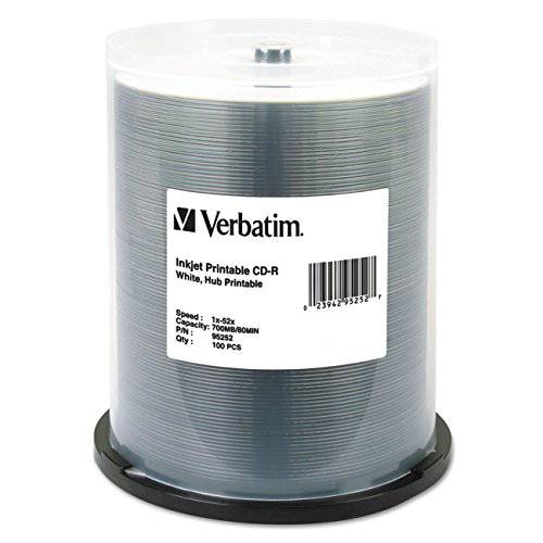 Verbatim CD-R 700MB 52X 화이트 잉크젯 허브 인쇄가능 기록가능 미디어 디스크 공CD -R - 100pk Spindle