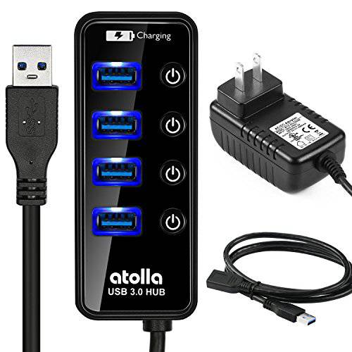 전원 USB 허브, atolla USB 3.0 허브 4+ 1 Data 전송 and 충전 멀티포트 with 파워 서플라이 변환기 15W (5V/ 3A) and 3.3ft Meter USB 3 연장 케이블