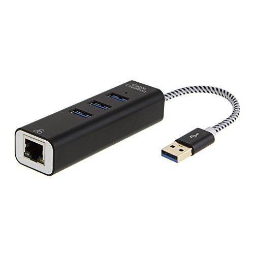 CableCreation 3-Port USB 3.0 허브 with 랜포트 10/ 100/ 1000 Mbps 기가비트 호환가능한 윈도우 PC, Laptop, 맥북 Pro, USB Flash 드라이브 etc, 알루미늄 블랙