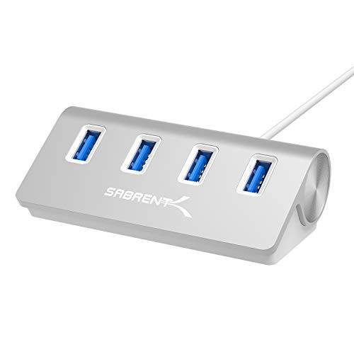 Sabrent 프리미엄 4 포트 알루미늄 USB 3.0 허브 30 케이블 아이맥 맥북 맥북 프로 맥북 에어 Mac Mini or Any PC [Silver] HB-MAC3 for
