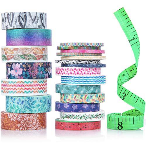 Cute Washi 장식용 테이프 세트 3 Sizes | 15mm 8mm and 3mm Wide Skinny and 얇은 | 장식용 Holiday 공예 테이프 | Colorful 테이프 | 꽃무늬 Japanese Pastel Seasonal 아트 | Bujo Supplies | 스크랩북 테이프 21 Rolls with