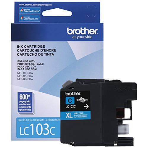 Brother 프린터 LC103C 고수율, 고성능, 높은 출력량 카트리지 Ink, 청록, 시안색
