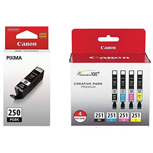 정품 Canon PGI-250 (6497B001) CLI-251 (6513B004) 컬러 (Black, Cyan, Magenta, Yellow) 잉크 Tank 5-Pack