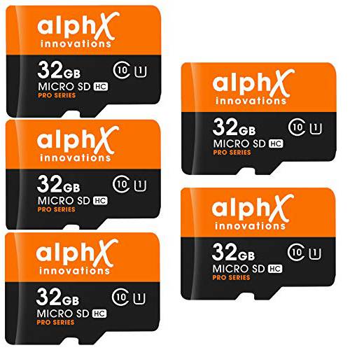 7 Piece 묶음 - AlphX 32gb [5 pack] 미니 SD 고속 Class 10 메모리 카드s for 삼성 갤럭시 S9, S9+, S8, Note 8, S7, S5, S4 with Bonus 변환기 and Sandisk 미니 SD 카드 리더,리더기