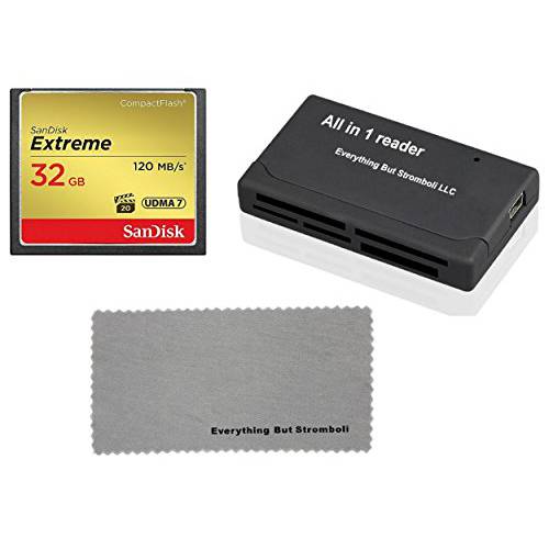 SanDisk Extreme 32GB CompactFlash 메모리 카드 works with 캐논 EOS 7D Mark II 디지털 DSLR 카메라 HD UDMA 7 (SDCFXSB-032G-G46) with Everything But Stromboli Combo 극세사 Cloth and Combo 리더,리더기