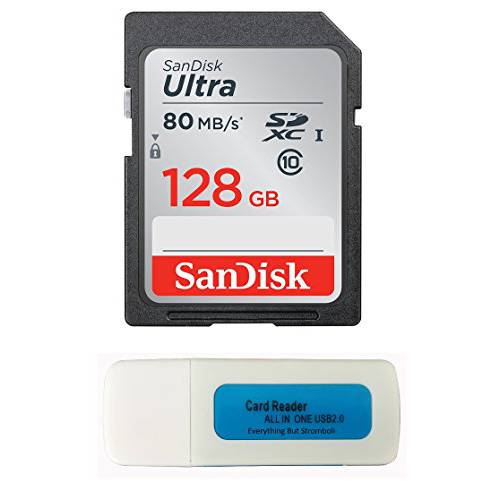 SanDisk 128GB 울트라 SDXC 메모리 카드 works with Nikon Coolpix L340, B500, A10, L32, S7000, A300, P900, 카메라 UHS-I Class 10 with Everything But Stromboli 메모리 카드 리더,리더기 (SDSDUNR-0128G-GN6IN)