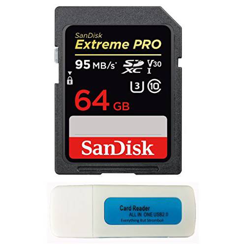 SanDisk 64GB Extreme 프로 메모리 카드 works with 올림푸스 TG-5 Water프로of, E-M10 Mark II, E-M1, 스타일러스 Tough TG-4, TG-870 디지털 DSLR 카메라 SDXC 4K V30 UHS-I with Everything But Stromboli Combo 리더,리더기