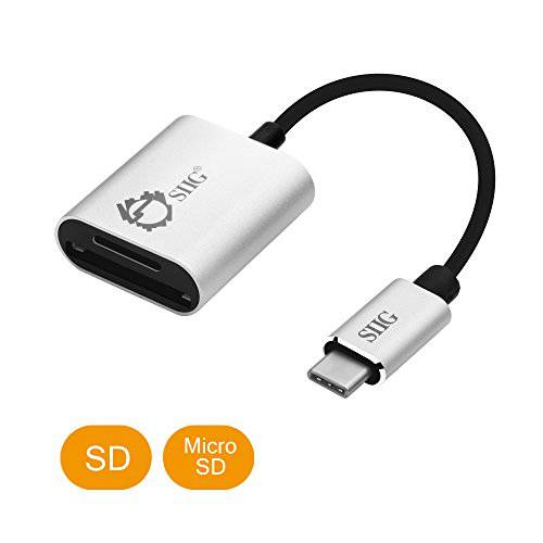 SIIG USB Type C 2-in-1 카드 리더,리더기 용  SD&  마이크로  SD - 소형, 콤팩트 알루미늄 케이스 - 5Gbps Data 전송 율 - 용 맥북 Pro, Chromebook Pixel/ Pixelbook, 삼성 갤럭시 S8, Other USB C 장치 - 은