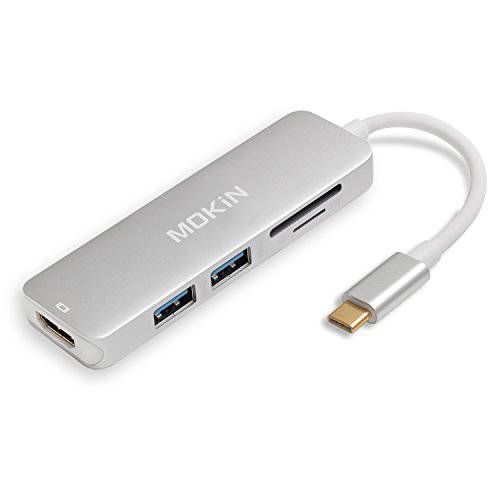 USB C 허브 HDMI 어댑터 맥북 프로 2019 2018 2017 MOKiN 5 in 1 동글 USB-C to HDMI SD TF 카드 리더,리더기 and 2 포트 USB 3.0 Silver for