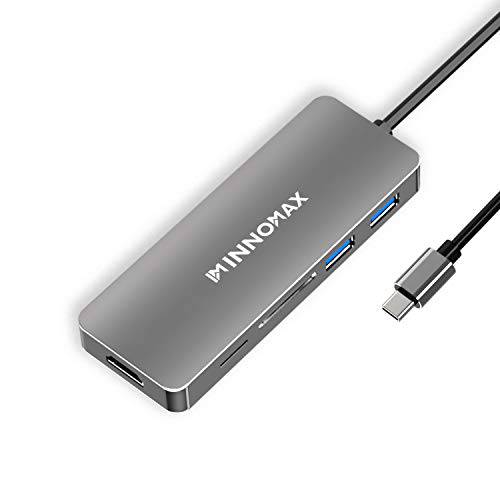 USB C 허브 HDMI변환기 for 맥북 프로 2019/ 2018/ 2017, INNOMAX 7 인 1 동글 USB-C to HDMI, Sd/ TF 카드 Reader, 파워 Delivery, and 3 USB ports for USB-C Devices(Space Gray)