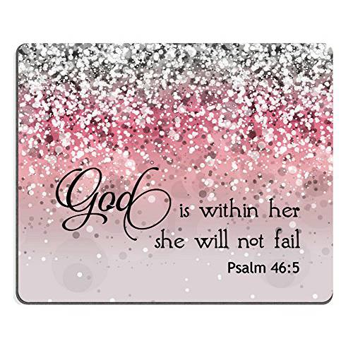 Smooffly Psalm 46:5 God is Within Her She Will Not Fall- 성경 구절 핑크 Sparkles 글리터, 빤짝이 무늬 마우스 패드