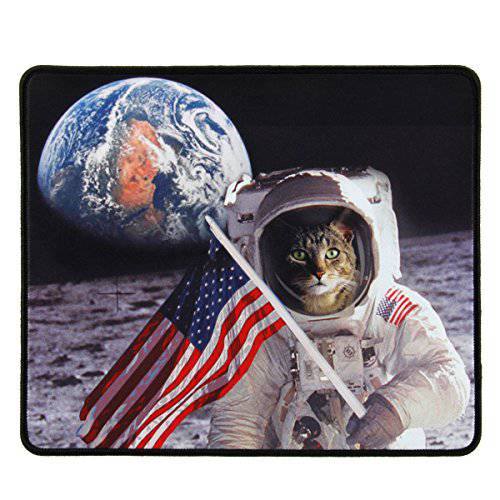 Funny 라지 고양이 게이밍 마우스 패드 Patriotic 고양이 우주비행사 Experiencing Epiphany (12.6 x 10.6 인치) by ENHANCE - Novelty Extended 마우스 매트 Anti-Fray 스티칭, Non-Slip 러버 베이스