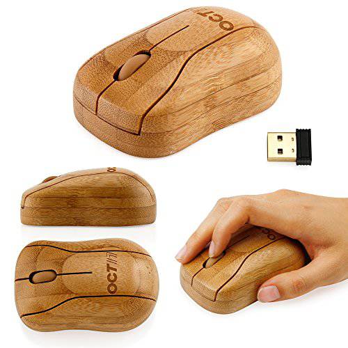 Oct17 Bamboo 무선 Optical Mouse, Fashionable 내츄럴 나무 우드 마우스 with USB 블루투스리시버 for PC, Laptop, Computer, Notebook, 맥북