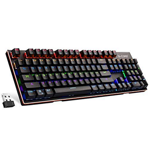 G-Cord 무선 기계식 게이밍 Keyboard, 104 Keys 유선 Keyboard, LED Backlit, 브라운 Switch, 알루미늄 탑 프레임