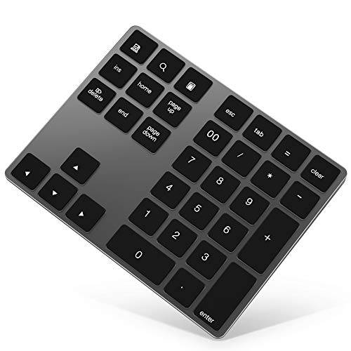 블루투스 숫자 Keypad, 충전식 알루미늄 34-Key 넘버 패드 슬림 외장 Numpad 키보드 Data Entry 호환가능한 for 맥북, 맥북 Air/ 프로, iMac 윈도우 노트북 서피스 프로 etc