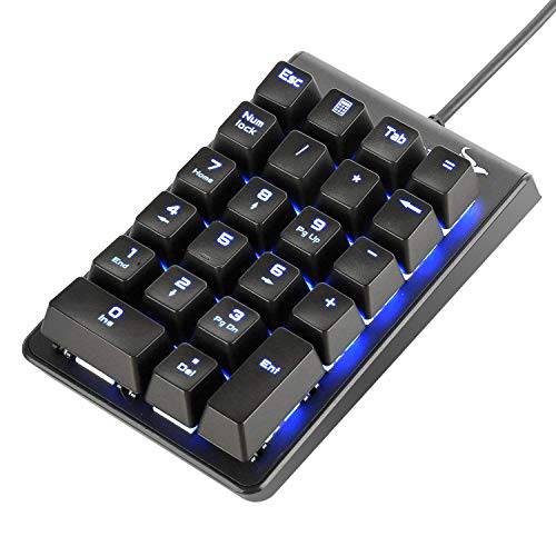 넘버 Pad, ROTTAY 기계식 USB 유선 숫자 키패드 with 블루 LED Backlit 22-Key Numpad for 노트북 데스트탑 컴퓨터 PC - 블랙 (Blue switches)
