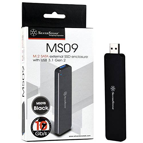 SilverStone Technology M.2 SATA SSD to USB 3.1 Gen 2 케이스 with Retractable 알루미늄 USB Type-A 하우징 in 블랙 MS09B