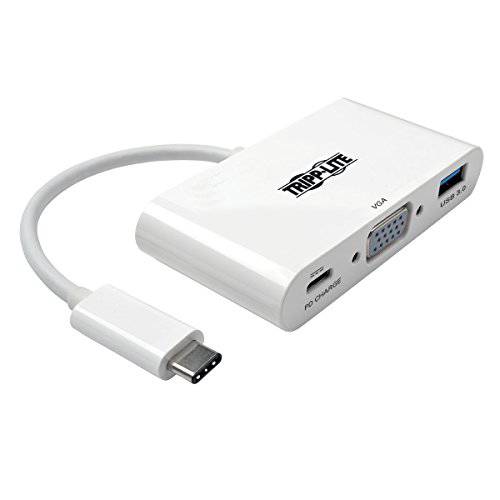 Tripp Lite USB Cto VGA 멀티포트 영상 변환기 컨버터 1080p w/ USB-A 허브, & USB-CPD Charging, 썬더볼트 3 Compatible, USB Type C, USB-C, USB Type-C (U444-06N-VU-C)