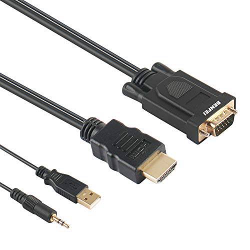 HDMI to VGA, Benfei Gold-Plated HDMI to VGA 6 Feet 케이블 with 파워 and 오디오 호환가능한 for Computer, Desktop, Laptop, PC, Monitor, Projector, HDTV, Chromebook, 라즈베리 Pi, Roku, 엑스박스