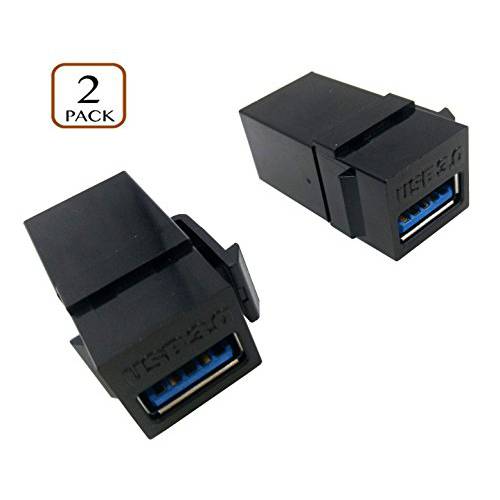 Poyiccot USB 3.0 Keystone Jack Inserts, (2-Pack) USB to USB 어댑터 Female to Female 커넥터 For 벽면 Plate Outlet Panel-Black