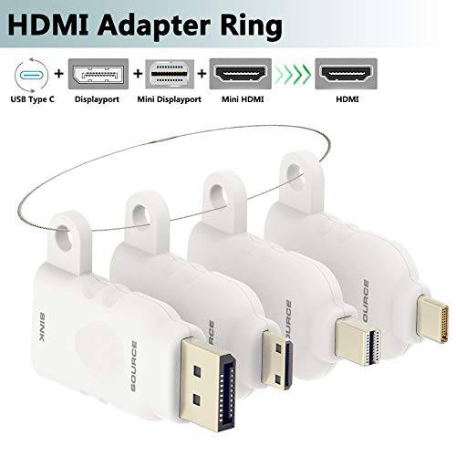 범용 HDMI 변환기 Ring. FOINNEX USB C/ DP/ 미니 DP/ 미니 HDMI to HDMI 컨버터 with 확실한 Loop-White.