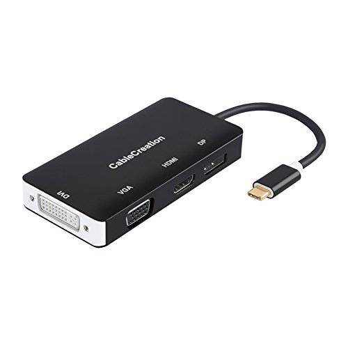 CableCreation 4 in 1 USB-C Type C to HDMI 4K+  DP 4K+   DVI+  VGA Adapter, 썬더볼트 3 Compatible, Male to Female,  DP Alt Mode, for Mac북Pro/ Mac북/ Yoga 920/ 서피스 북 2/ XPS 13,  블랙/ 10 cm
