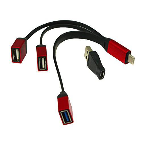 SINLOON USB C OTG 케이블, Type C 3.1 Male to 3 Port USB Female OTG 분배 케이블& USB-C to USB 3.0 변환기, OTG 허브 Combo 변환기 케이블 for USB-C 디바이스 (Red)