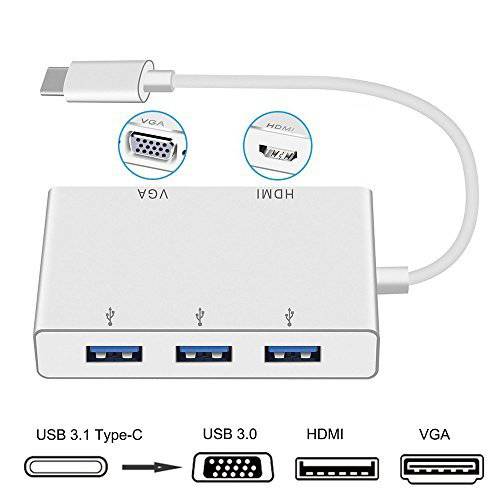 USB C to HDMI VGA 어댑터, iBosi Cheng USB C 허브 with 4K HDMI/ 1080P VGA/ USB 3.0, 타입 C 허브 USB C 어댑터 비디오 컨버터 for 맥북맥북프로, 아이패드 프로, Chromebook, 삼성 갤럭시, 델 XPS