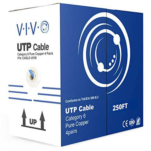 VIVO 블루 250ft 벌크, 대용량 Cat6, Full Copper 랜선, 랜 케이블, 23 AWG, UTP 풀 Box, Cat-6 Wire, Indoor, 네트워크 Installations (CABLE-V016)