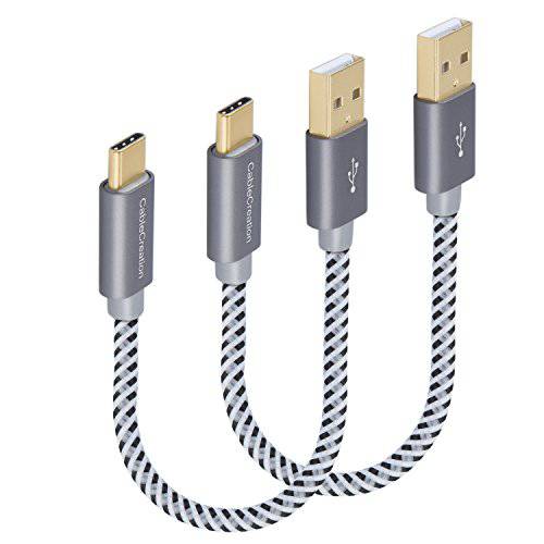 케이블Creation 숏 USB C 케이블, [2-Pack] 0.5 ft USB C to A 케이블 Braided 고속 Charging, 호환가능한 with 갤럭시 S10/ S9/ S9+, Note 8, LG V50 V30, 공간 그레이 [56K Ohm Resistance]