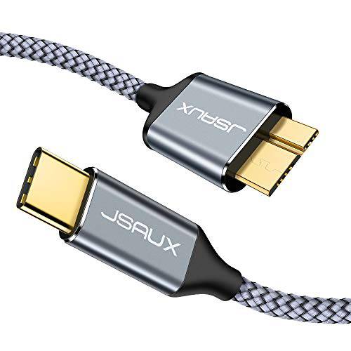 USB C to 미니 B 케이블, JSAUX 2 Pack (3.3ft+ 6.6ft) USB Type C to 미니 B 케이블 충전 Nylon Braided 케이블 호환가능한 with Toshiba Seagate WD West 디지털 외장 하드디스크, 카메라 and More (Grey)