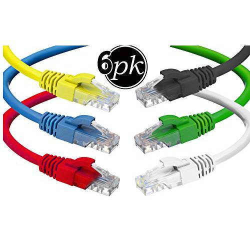 Cat6 랜선, 랜 케이블 (1.5 Feet) LAN, UTP (18 inch) Cat 6 RJ45, Network, Patch, Internet 케이블 - 6 Pack (1.5 ft)
