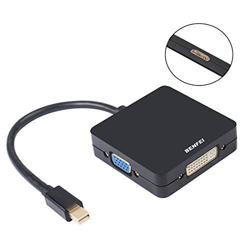 미니DisplayPort, 미니 DP to HDMIVGA DVI4K Adapter, Benfei 3-in-1 Gold-Plated 미니DisplayPort, 미니 DP(DP) to HDMI/ DVI/ VGA Adapter(Male to Female) 호환가능한 with 맥북 Air, 맥 Mini, 마이크로소프트 서피스 프로 3/ 4