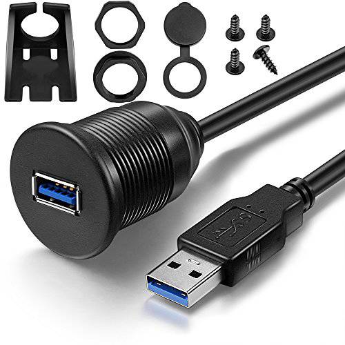 ICESPRING USB 3.0 Male to USB 3.0 Female Aux Flush 마운트 차량용 마운트 연장 케이블 차량용 트럭 보트 오토바이 대쉬보드 패널 -3 Feet - 1 Meter for